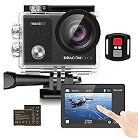 Dragon Touch 4K Underwater HD Action Camera, Vision 3 Pro Touch Screen 20MP 100FT Waterproof Video Camera Adjustable View Angle WiFi Sports Camcorder with Remote Control Helmet Accessories