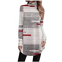 Womens Tops Dressy Going Out Tops for Women Women's Fashion Casual Long Sleeve Shirts Print Turtleneck Pullover Tops