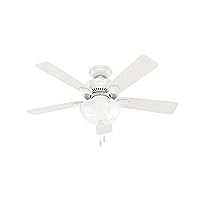 Hunter Fan Company, 50905, 44 inch Swanson Fresh White Ceiling Fan with LED Light Kit and Pull Chain