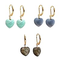 Gempires Puffy Heart Earring, Dangling Earrings, Gemstone Drop Earring, Lightweight, Daily and Occasion Wear, 14k Gold Plated Jewelry, Gift for Girls and Teens