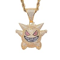 Gengar Gold Cubic Zirconia Hip Hop Pendant Necklace for Fans Classic Collection