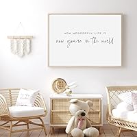 NATVVA How Wonderful Life is Now You're in The World Canvas Art Poster Wall Decor Prints Painting Picture Artwork Baby Girl Room Nursery Home Decoration