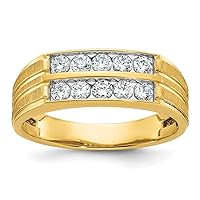 14k Gold Mens Polished Satin and Grooved 2 row 5/8 Carat Diamond Ring Size 10.00 Jewelry Gifts for Men