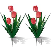 2 Sets Metal Agave Plant Outdoor Decoration Metal Plant Garden Decor Mexican Yard Agave Tulips Flower Garden Patio Decorative Gift (Red Tulips)