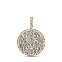 The Diamond Deal 10kt Two-tone Gold Mens Round Diamond Letter C Circle Charm Pendant 3-3/4 Cttw