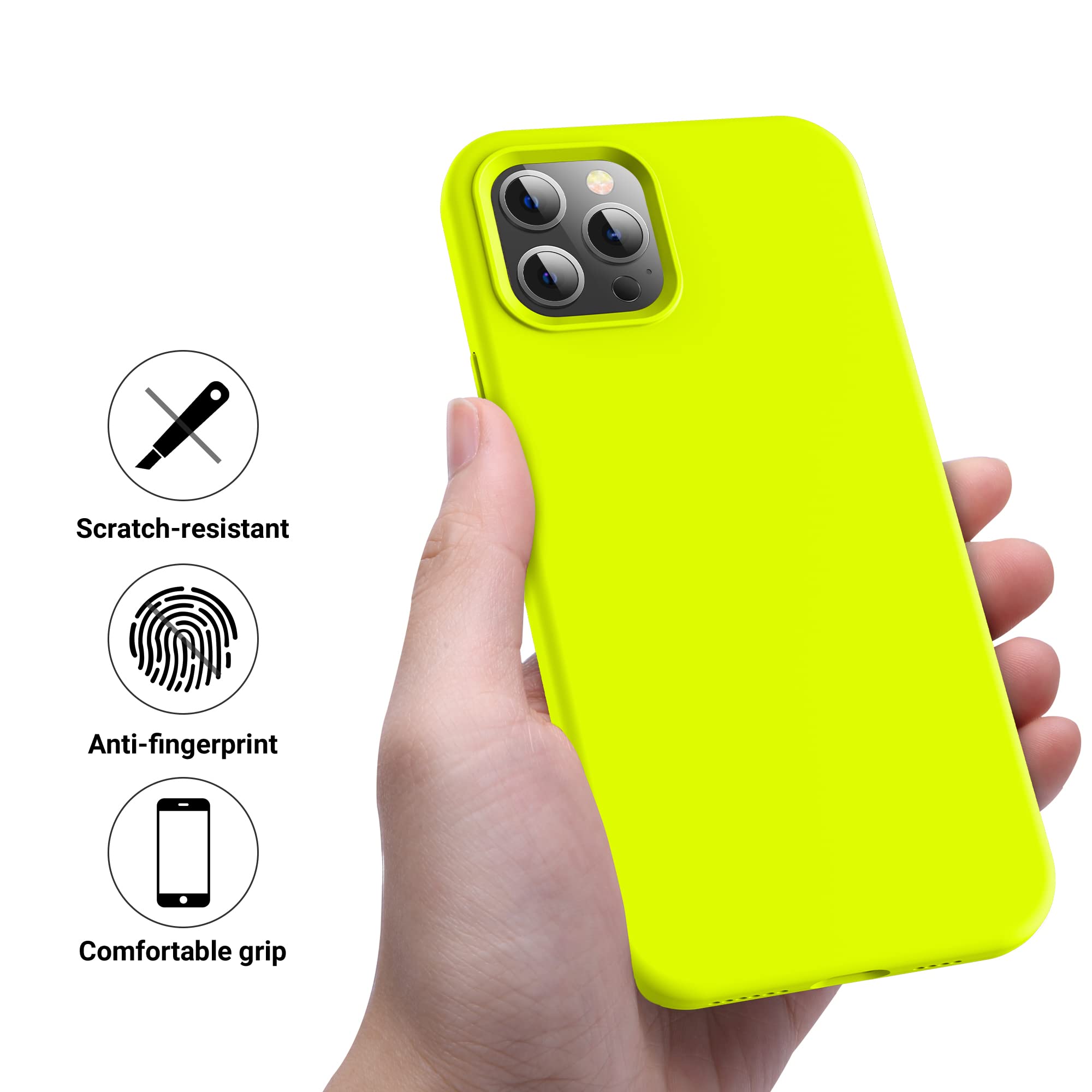 OTOFLY Compatible with iPhone 12 Pro Max Case 6.7 inch(2020),[Silky and Soft Touch Series]Premium Soft Liquid Silicone Rubber Full-Body Protective Bumper Case for iPhone 12 Pro Max(Fluorescent Yellow)