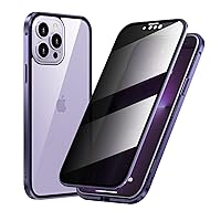 Guppy Compatible with Anti Peeping Case for iPhone 14 Pro Max Magnetic Glass Case Built-in Camera Lens Protector Privacy Screen Glass Protector Bumper Case Anti peep Cover with Lock Purple
