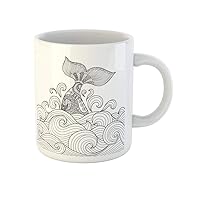 Coffee Mug Whale Tail in the Wavy Ocean Lines for Adult 11 Oz Ceramic Tea Cup Mugs Best Gift Or Souvenir For Family Friends Coworkers
