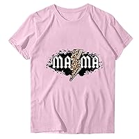 Leopard Lightning Mama Shirt Women Mother's Day Tee Tops 2024 Funny Graphic Casual Short Sleeve Summer T-Shirts