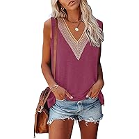 Womens Fashion Summer Tops 2024 Lace Casual Basic Tank Tops Loose V Neck Sleeveless Plus Size Blouses