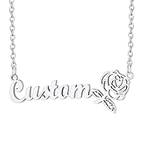 Birth Flowers Name Necklace Personalized Stainless Steel Gold Plated Custom Nameplate Zodiac Flowers Necklaces Chain 16