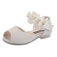 Girl Slipper Booties Girls Rhinestone Flower Shoes Low Heel Flower Wedding Party Dress Shoes Glitter Sandals for Girls