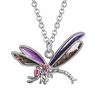 BONSNY Enamel Rhinestone Dragonfly Necklace Pendant Dragonfly Gifts Crystal Jewellery for Women Girls