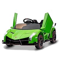 Kids Ride On Car, 12V Licensed Lamborghini Venono Electric Car w/Parent Remote Control, Scissor Door, 3 Speeds, LED Headlights, Rocking & Music, Battery Powered Ride on Toy for Boys Girls, Green