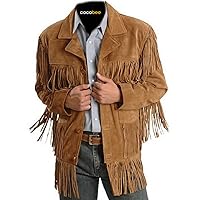 Men's Traditional Cowboy Western Leather Jacket Brown Coat with Fringe Native American Jacket Suede-3XL