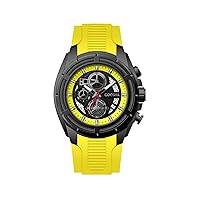 Men's Watch Chronograph 20247 48MM Black Tone Case Yellow Silicone Band 30M Water Resistant Cable Bezel