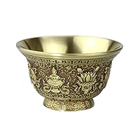 Buddhist Water Offering Bowl - Carved Brass Water Offering Cup, Tibetan Meditation Altar Buddhist Offering Bowl for Yoga Meditation Altar Supplies (S)