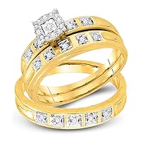 The Diamond Deal 10kt Yellow Gold His Hers Round Diamond Cluster Matching Wedding Set 1/4 Cttw