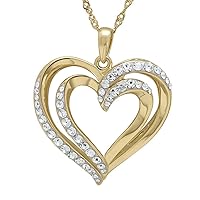 14K Yellow Gold Plated 1/5CTW Clear Sim Diamond Double Heart Pendant 18” Necklace For Girl