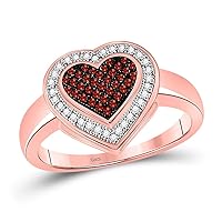 The Diamond Deal 10kt Rose Gold Womens Round Red Color Enhanced Diamond Halo Heart Cluster Ring 1/5 Cttw