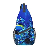 Blue Fishes Ocean Sling Backpack, Multipurpose Travel Hiking Daypack Rope Crossbody Shoulder Bag