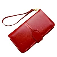 Wallets for Women PU Leather Long Large Capacity Zipper Buckle Card Holder Case Wristlet Clutch Ladies Purse Wine Red