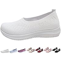 Women's Woven Orthopedic Breathable Shoes Comfortable Walking Sneakers with Arch Support Wide Fit Go Walk Slip on Tenis Comfy Work Slip Ins Loafers Standing All Day Soft Foam Summer Shoes Hands Free