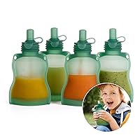 haakaa Silicone Refillable Squeezy Baby Food Yummy Pouch Homemade Organic Food for Babies/Toddlers/Kids, 4 Pack 4 oz, Pea Green
