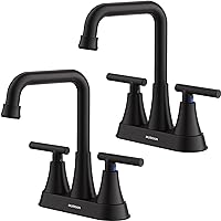Matte Black Bathroom Sink Faucet, Hurran 4 inch Bathroom Faucets for Sink 3 Hole with Pop-up Drain and Supply Hoses, 360 Swivel Spout Centerset Faucet for Bathroom Sink Vanity RV Farmhouse, 2 Pack