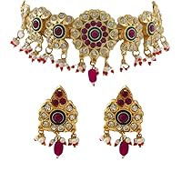 Indian Jewelry For Women Gold Plated Traditional Rajasthani Choker Necklace Jewellery Set With Earrings (Multicolour) Medium