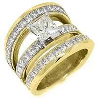 18k Yellow Gold 5.77 Carats Princess Cut Diamond Engagement Ring