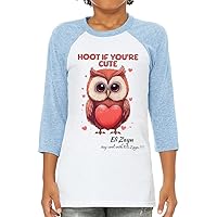 Hoot If You're Cute Kids' Baseball T-Shirt - Owl Lovers Presents - Amazing Presents for Animal Lovers - White Denim, M