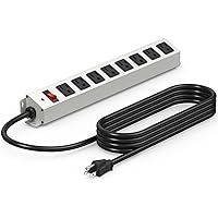 CCCEI Corner Mount Angle Power Strip, Under Cabinet Heavy Duty 8 Outlets Power Strip, Metal Underneath Desk Plug Surge Protector, Wall Mountable, for Garage, Shop, Kitchen, 6FT Extension Cord, Grey.