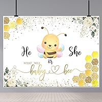 Honey Bee Gender Reveal Backdrops Floral Glitter Gold Dots What Will Baby Be Photo Background Baby Shower Party Backdrop Decoration Cake Table Banner Photo Studio Props 7x5Ft