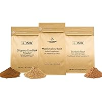 PURE ORIGINAL INGREDIENTS Slippery Elm Bark, Marshmallow Root, and Burdock Root Bundle, 1 lb Each, Powder, Herbal Supplements