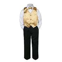 4pc Formal Baby Teens Boys Mustard Vest Bow Tie Black Pants Suits S-14 (12)