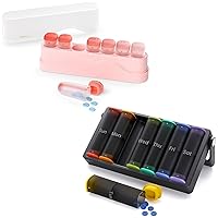Weekly Pill Organizer 1 Time a Day(Pink) and Weekly Pill Box 2 Times a Day(Black)