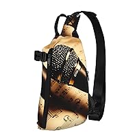 Microphone With Music Note Print Crossbody Backpack Cross Pack Lightweight Sling Bag Travel, Hiking