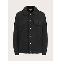 Women's Casual Jacket Fashion Beauty Flap Detail Snap Button Front Fleece Coat Unique Comfortable Charming Lovely (Color : Black, Size : X-Small)