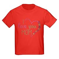 Kids Dark T-Shirt I Love You Mom Burlap and Pink Heart
