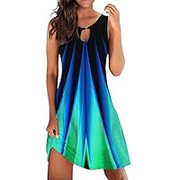 Summer Dresses for Women Tie Dye Print Beach Sundress Sleeveless Tank Dress Keyhole Casual Loose T Shirt Dress