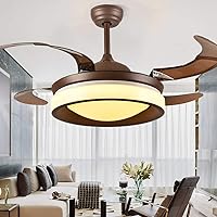 Fanps, Reversible Living Room Ceiling Fans with Lights and Remote Control, Modern 6 Speed Adjustable Led Dimmable Fan Lighting for Indoor Bedroom Lounge Dining Room/Brown/49Cm*37Cm