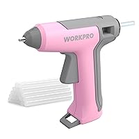 WORKPRO Pink Cordless Mini Hot Glue Gun, Energy Saving Rechargeable Fast Heating Glue Gun Kit with 20 Pcs Mini Glue Sticks, Automatic-Safety-Power-Off Glue Gun for Decoration, Art - Pink Ribbon