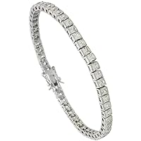 Sterling Silver 8.75 ct. Size Princess CZ Tennis Bracelet, 5/32 inch Wide