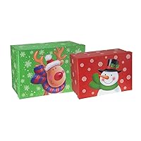 31482 Christmas Gift Boxes Set of 2 Snowman and Reindeer Motifs Christmas Gift Packaging