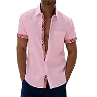 Men's Linen Shirts Casual Button Down Short Sleeve Shirt Solid Print Collar Bowling Breathable Quick Dry Regular Fit Top