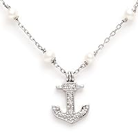 Sterling Silver Diamond Anchor Necklace