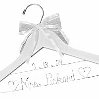 Personalized Bride Wedding Dress Hanger - White or Dark Hanger With Notches in the Hanger - Bride Name in Silver Or Gold Writing - Choice of 10 Bow Colors With or Without Wedding Date, Bridesmaid Gift