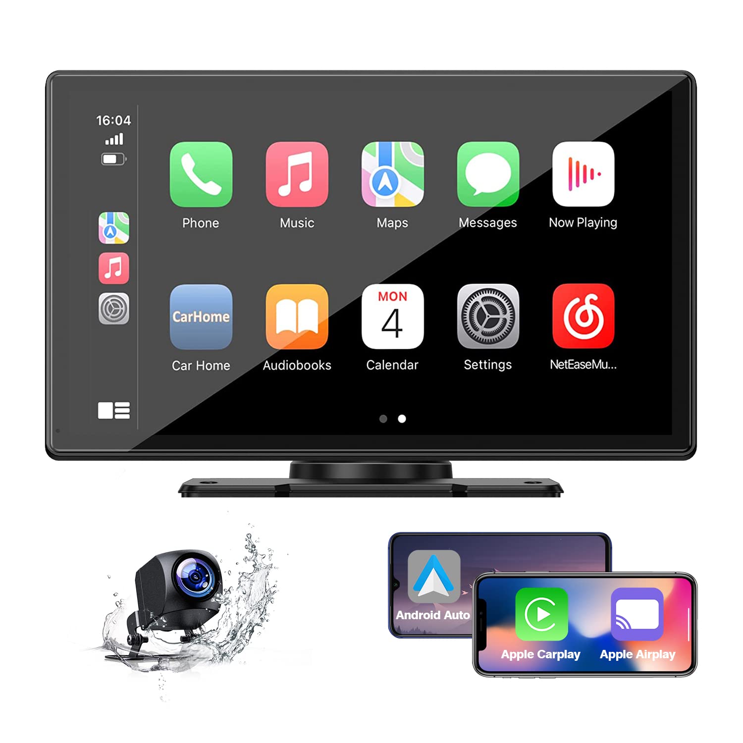 9 Inch Wireless Apple Carplay Android Auto Portable GPS Navigation 1080P Full HD IPS Touch Screen Car Stereo with Backup Camera WiFi/Bluetooth 5.0/ Mirror Link/Google/Siri/FM