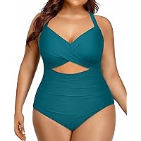 Yonique Plus Size One Piece Swimsuit for Women Tummy Control Bathing Suit Cutout Swimwear